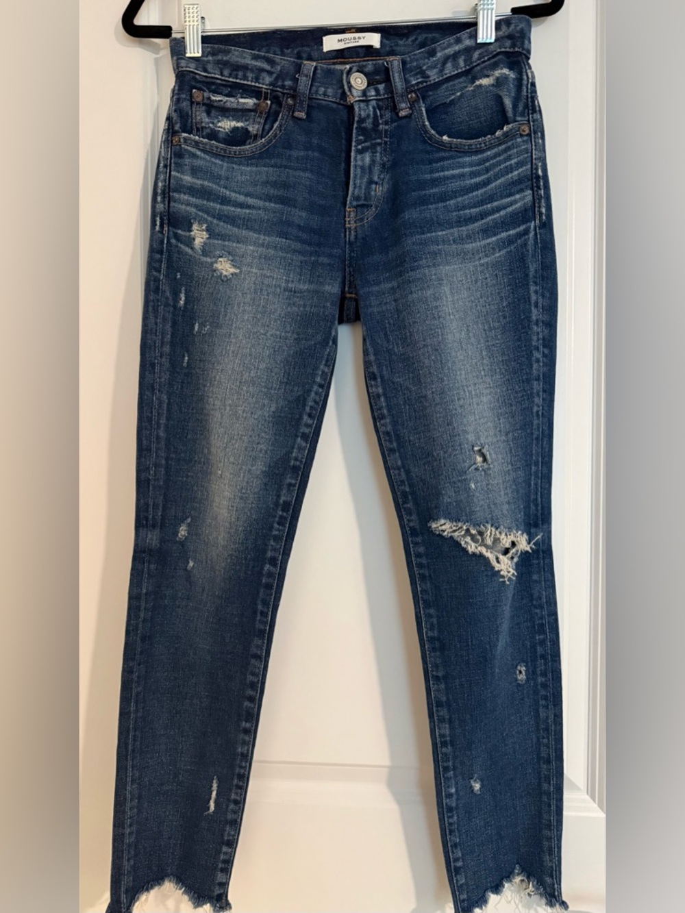 MOUSSY Vintage Distressed Dark Blue Denim Jeans Size 25